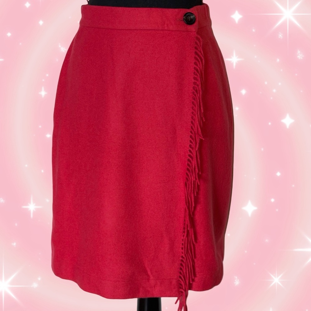 Crisca Pink Fringe Wool Wrap Skirt Size 40